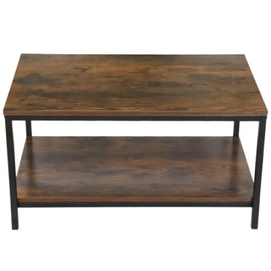 Retro Style Wooden Coffee Table with Storage Drawer and Metal Feet {1}