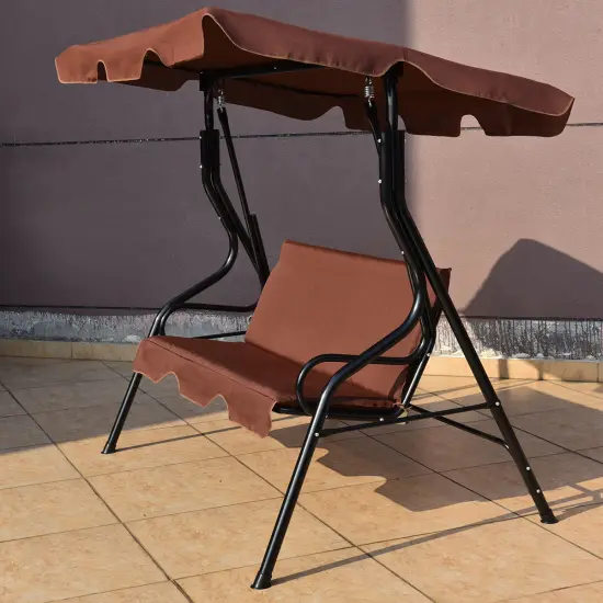 3 Seats Patio Canopy Swing Brown {2}