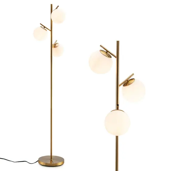 3-Globe Floor Lamp with Foot Switch and Bulb Bases-Golden {4}