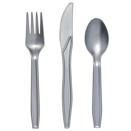 144 Pieces Silver Party Supplies for Wedding, Birthday - Silver Table Decorations with Plates, Napkins, Cups, and Cutlery (Serves 24) {6}