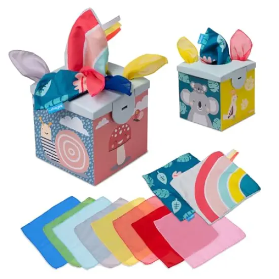 Sensory Crinkle Tissue Box for Toddlers. STEM Montessori Toy with Colorful Soft Scarves and Crinkling Blankies {2}