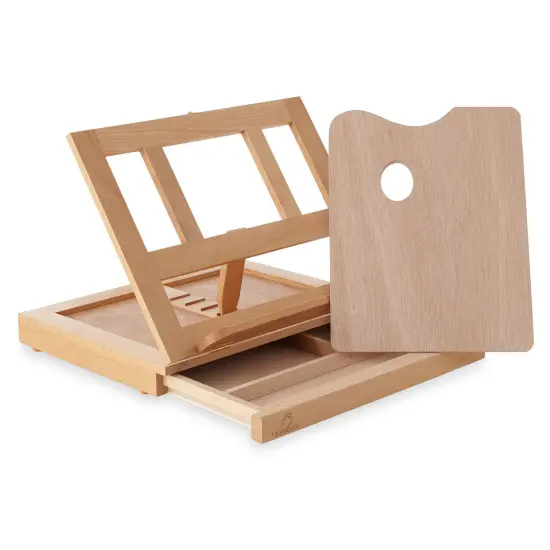 Adjustable Wood Tabletop Desktop Box Easel with Palette for Artists {1}