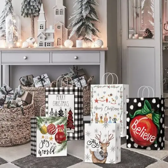 24 Christmas Gift Paper Bags Bulk with handles Wrapping Xmas Holiday Presents(6 Jumbo,6 Large,6 Medium,6 Small) {2}