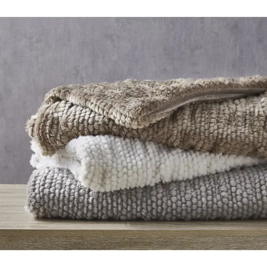 Adina Faux Fur Honeycomb Texture Knit Throw Grey {5}