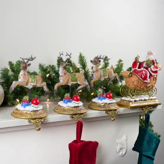 Northlight Santa and Reindeer Christmas Stocking Holders - 9.5" - Set of 4 Gold {3}