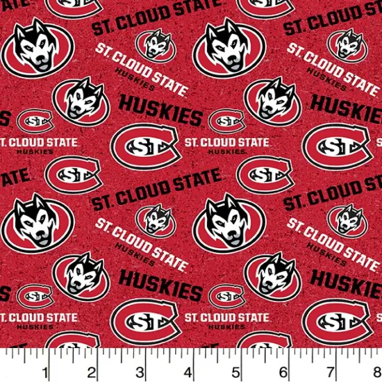 Sykel Enterprises-St. Cloud State University Cotton Fabric-St. Cloud Huskies Tone On Tone Cotton Quilting Fabric {1}