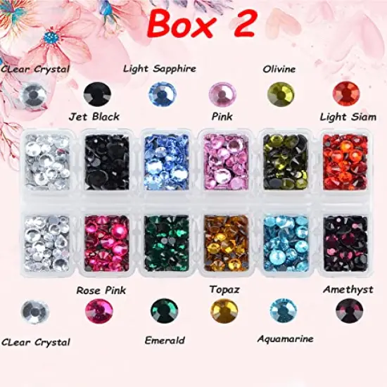 7000 pieces 5 Sizes Iron Flatback Glasses Rhinestones Crystal for DIY Project with Tweezers and Picking Pen for Bags, Shoes, Clothes and Manicure (5 Sizes, 22-Colors) (FYGEM#0022) {5}