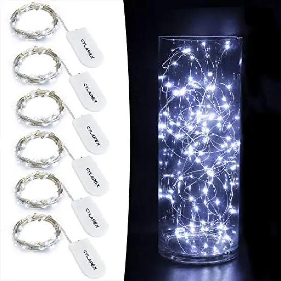 CYLAPEX 6 Pack Cool White Fairy String Lights Battery Operated Fairy Lights Firefly Lights LED Starry String Lights 3.3ft 20 LEDs Silvery Copper Wire for Christmas DIY Decoration Costume Wedding Party {1}