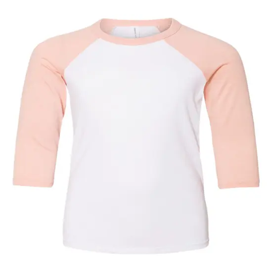 Bella + Canvas&reg; Youth Three Quarter Sleeve Baseball Tee - 3200Y White/ heather peac {1}