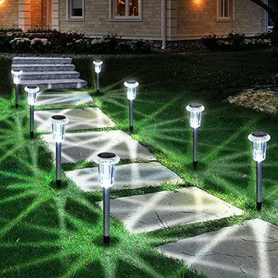 10 Pieces Solar Outdoor Lights, Waterproof Stainless Steel Solar Stake Lights for Pathway Garden Yard Path Walkway Driveway Lawn Decor - Cool White {2}