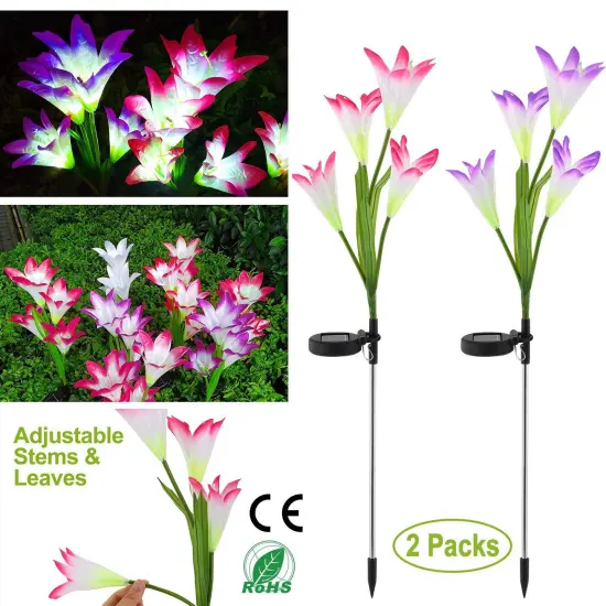 2Pcs Solar Garden Lights Outdoor Lily Flower LED Light 7-Color Changing IP65 Waterproof {1}