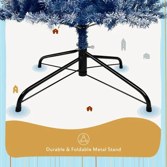 6FT Pre-Lit Hinged Artificial Fir Chritmas Tree, Xmas Tree Snow Flocked {4}