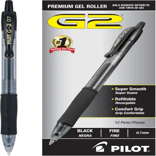 G2 Premium Refillable & Retractable Rolling Ball Gel Pens, Fine 0.7mm, Black (31020) {2}