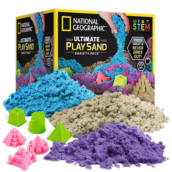 6 lb Play Sand Combo Pack - 2 Lbs. Each of Blue, Purple and Natural Sand with Castle Molds - A Fun No Mess Sensory Activity, Kids Fake Sand Play Set (Amazon Exclusive) {2}