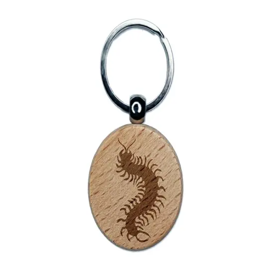 Creepy Crawley Centipede Bug Engraved Wood Round Keychain Tag Charm {1}