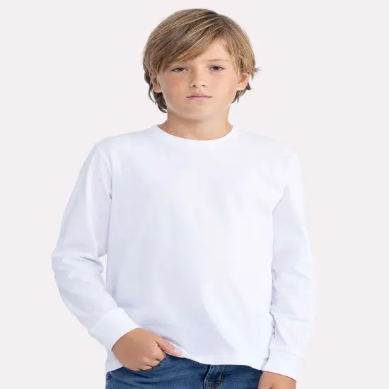 Next Level&reg; Youth Long Sleeve Cotton T-Shirt White {1}