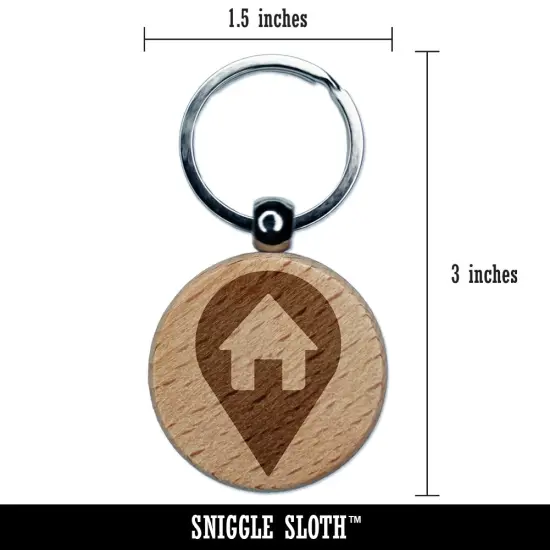Map Home Location Marker Symbol Engraved Wood Round Keychain Tag Charm {2}