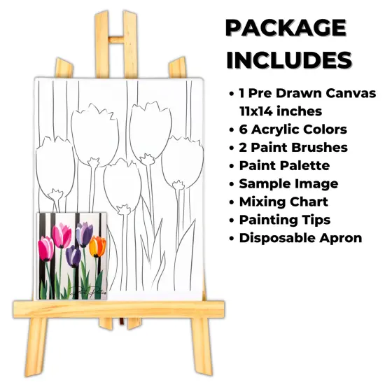 "Colorful Tulips" DIY Canvas Art Kit, Adult Beginner, Acrylic Paint Size 11x14 inch {2}
