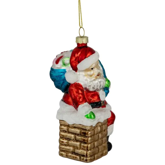 Northlight Santa Down the Chimney Hanging Glass Christmas Hanging Ornament - 4.75" - Red {5}