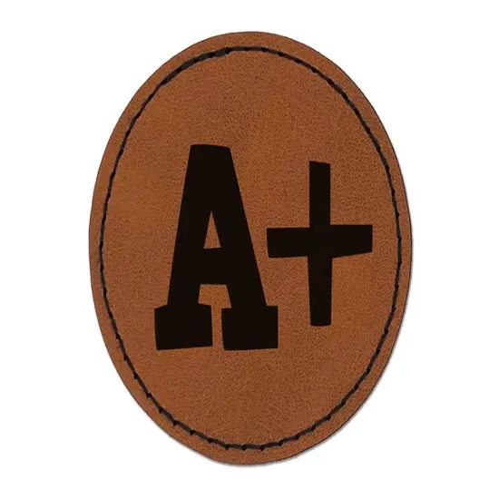 A Plus Grade School Round Iron-On Engraved Faux Leather Patch Applique - 2.5" Brown {1}