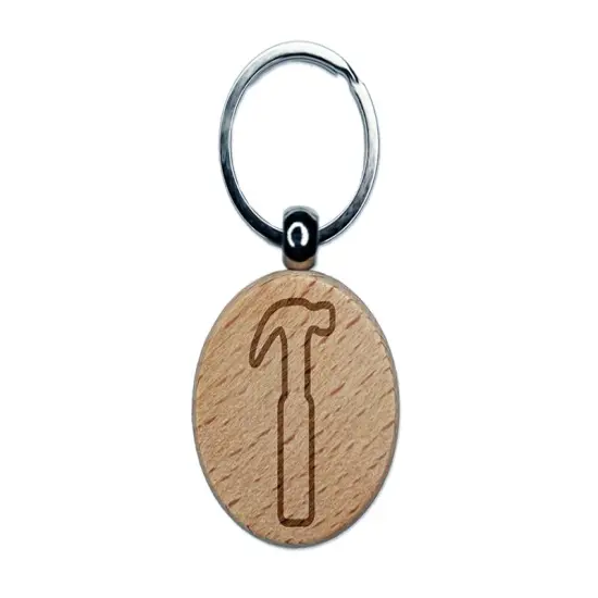 Hammer Tool Outline Engraved Wood Round Keychain Tag Charm {1}