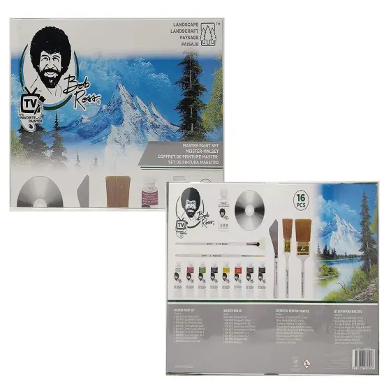 Bob Ross Master Artist Oil Paint Set Bundle with Aluminum Table Easel & 2-Pack 12x16 Stretched Canvas for Painting (3 Items) Assorted {3}