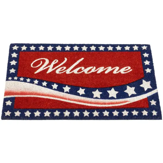 Northlight Stars and Stripes Welcome Outdoor Coir Patriotic Doormat - 18" x 30" Red {4}