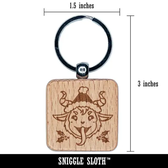 Playful Naughty Krampus Santa Engraved Wood Square Keychain Tag Charm {2}