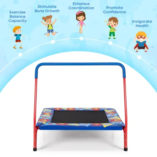 36 Inch Kids Indoor Outdoor Square Trampoline with Foamed Handrail-Blue {5}