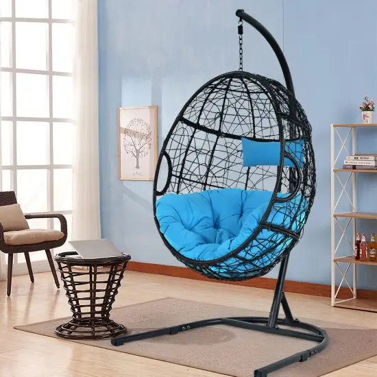Hanging Cushioned Hammock Chair with Stand Blue {1}