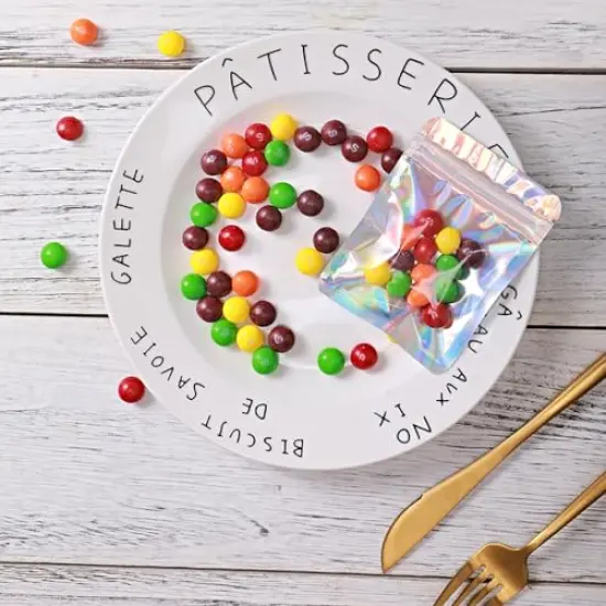 100 Pieces Holographic Bags, 6 x 8" Resealable Smell Proof Bags Resealable Bags for Packaging Ziplock Pouches Bags for Lip Gloss Packaging Mylar Bags for Party Favor Food Storage (6x8 Inch) {4}