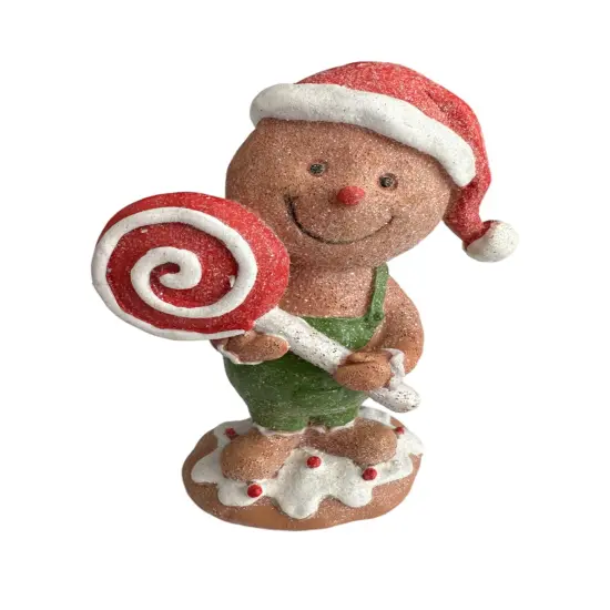 5.5" Gingerbread Man Holding Lollipop &ndash; Adorable Christmas Ornament {1}