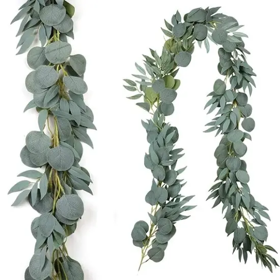 Artificial Eucalyptus Garland with Willow Leaves Fake Greenery Vine Wedding Table Decoration Silver Dollar Runner {1}