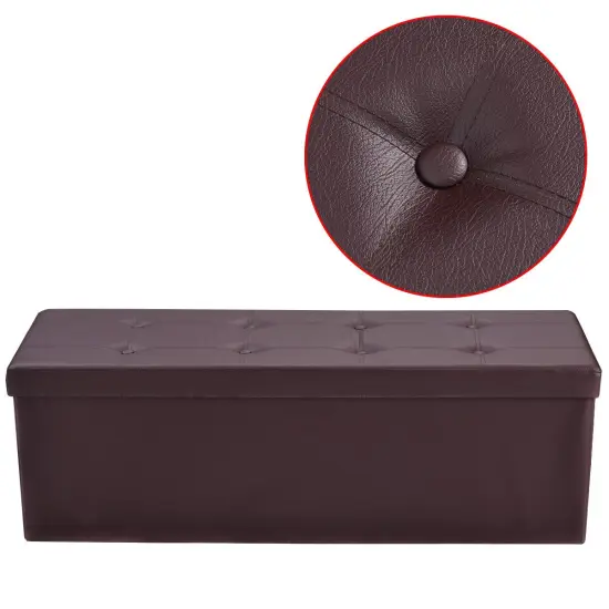 Costway 45''x15''x15'' Large Folding Storage Faux Leather Ottoman Pouffe Box Stool Brown {3}