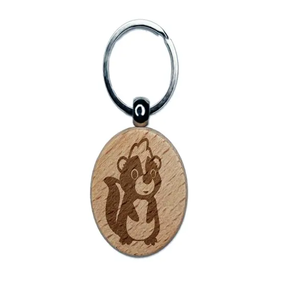 Adorable Cartoon Skunk Engraved Wood Round Keychain Tag Charm {1}