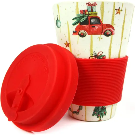TINYMILLS Christmas Tree Red Vintage Truck Holiday 14oz Travel Mug - Eco-Friendly Reusable Plant Fiber Travel Mug {3}