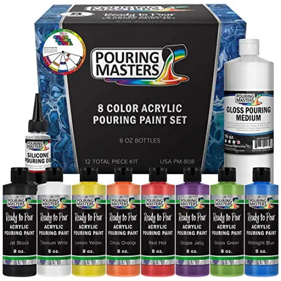 8-Color Ready to Pour Acrylic Pouring Paint Set - Premium Pre-Mixed High Flow 8-Ounce Bottles - for Canvas, Wood, Paper, Crafts, Tile, Rocks and More {1}