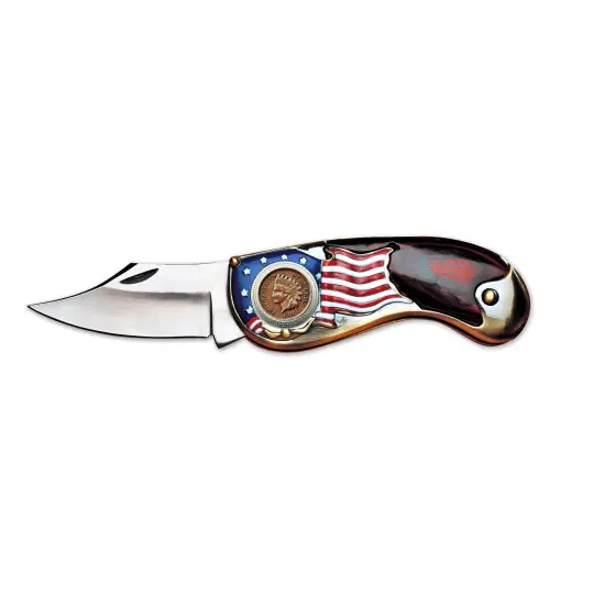 American Flag Coin Pocket Knife with Indian Head Penny {1}