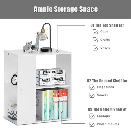 2-Tier Side End Table with Storage Shelves White {5}