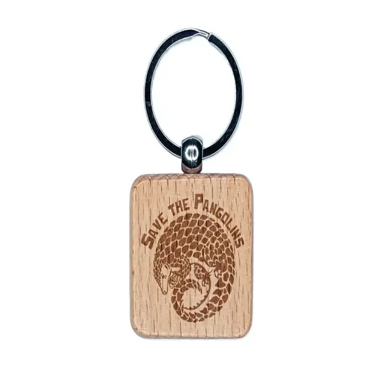 Save the Pangolins Endangered Species Engraved Wood Square Keychain Tag Charm {1}