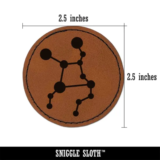 Virgo Zodiac Star Constellations Round Iron-On Engraved Faux Leather Patch Applique - 2.5" Brown {2}