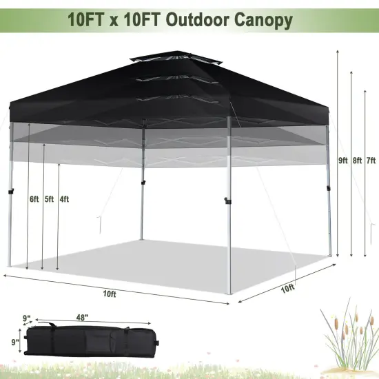 2-Tier Pop-up Canopy Tent with Wheeled Carry Bag Black {4}