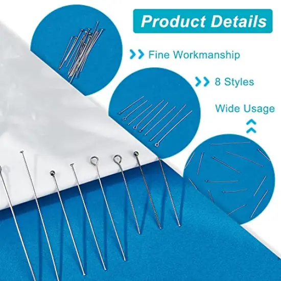 560 pieces 8 Styles 304 Stainless Steel Eye Pins 30mm 40mm 50mm Head Pins Ball 22 Gauge Head Pins Findings Open Eye Pin for Earring Bracelet Pendant Jewelry Making, Stainless Steel Color {6}