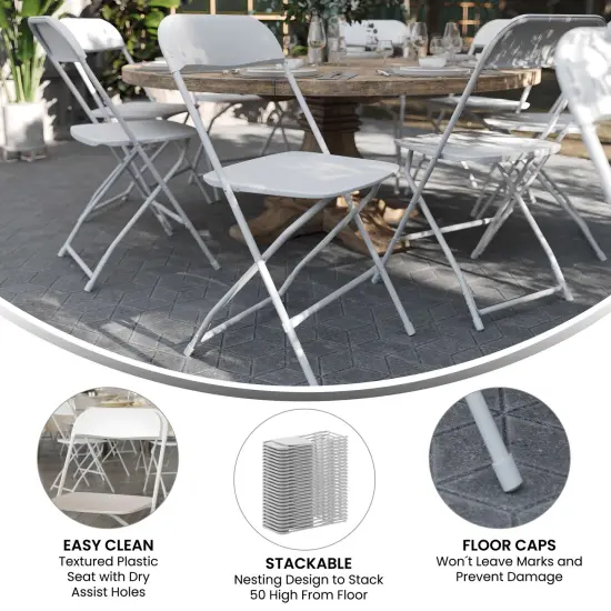 Emma and Oliver Set of 2 Stackable Folding Plastic Chairs - 650 LB Weight Capacity White {3}
