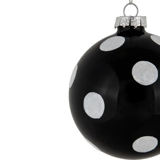 Northlight Polka Dot Christmas Glass Ball Ornaments - 4" - Black and White - Set of 2 {5}
