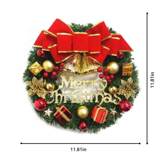 12-Inch Christmas Wreath Wall Hanging with Tree Garland and Bell Decor {2}