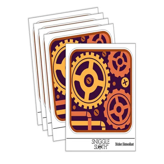 Gears Cogs Machine Window Steampunk Waterproof Vinyl Phone Tablet Laptop Water Bottle Sticker Set - 5 Pack {2}