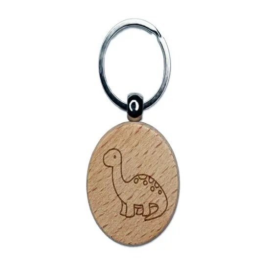 Baby Nursery Brontosaurus Dinosaur Engraved Wood Round Keychain Tag Charm {1}