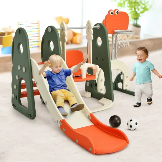 6 in 1 Slide and Swing Set with Ball Games for Kids Orange {1}