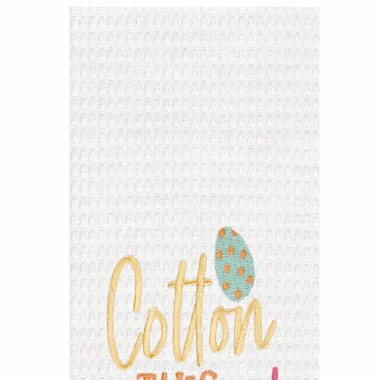 "Cotton Tails & Bunny Trails" Easter Rabbit Embroidered Cotton Waffle Weave Kitchen Dishtowel {3}